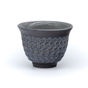 Japanese Teacup - 井栗敏也 Igura Toshiya - Blue Ao-Mishima Kiyomizu Yunomi - 60ml