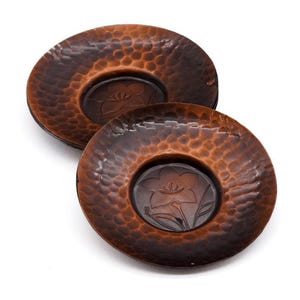Japanese Chataku - Set of 5 Floral Copper Hammered Vintage Tea Saucers