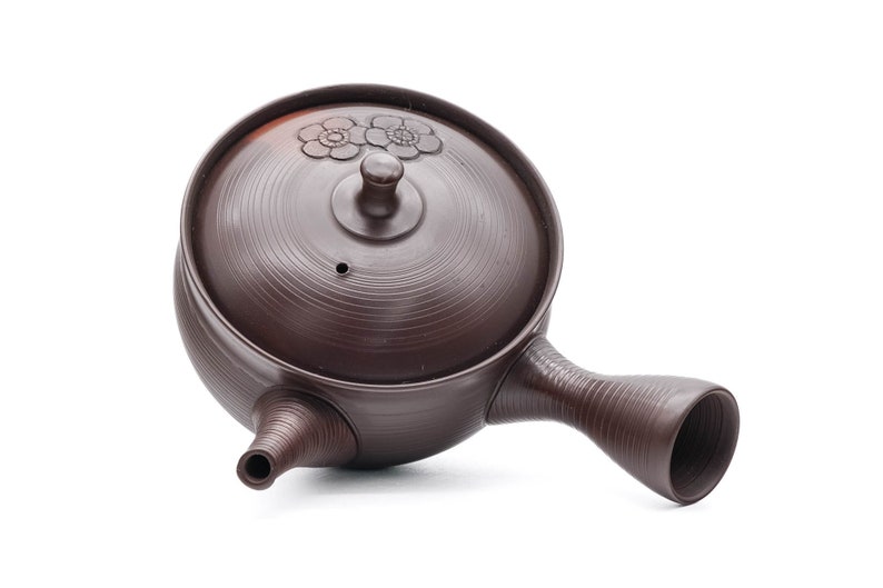 Japanese Kyusu - Gyokuryu Umehara - Brown Yōhen Plum Blossoms Tokoname-yaki Teapot
