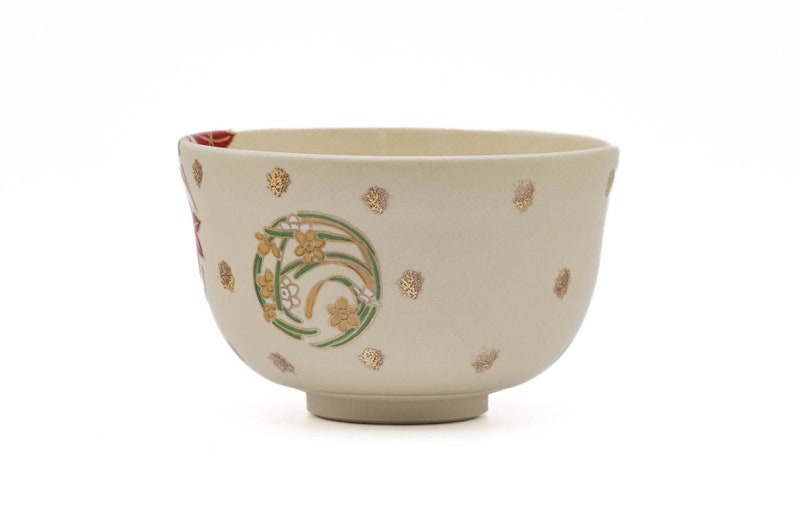 Japanese Matcha Bowl - Eikō Miyaji - Floral Momiji Kyo-yaki Chawan