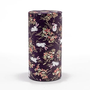 Japanese Chazutsu - 江東堂 Kotodo - Purple Bunny Rabbit Washi Wrapped Metal Tea Canister - 200g