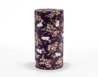 Japanese Chazutsu - 江東堂 Kotodo - Purple Bunny Rabbit Washi Wrapped Metal Tea Canister - 200g