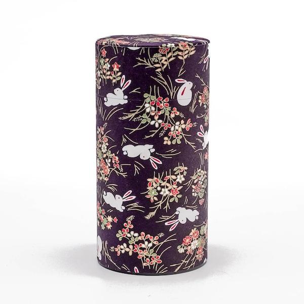 Japanese Chazutsu - 江東堂 Kotodo - Purple Bunny Rabbit Washi Wrapped Metal Tea Canister - 200g