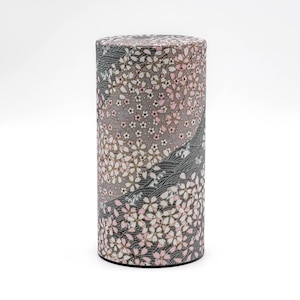 Chazutsu japonais - 江東堂 Kotodo - Blanc Rose Floral Vagues Washi Enveloppé Boîte à thé en métal - 200g