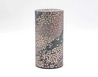 Japanese Chazutsu - 江東堂 Kotodo - Pink White Floral Waves Washi Wrapped Metal Tea Canister - 200g