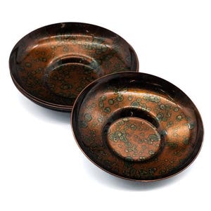 Japanese Chataku - Set of 5 Oil Spot Metal Tea Saucers