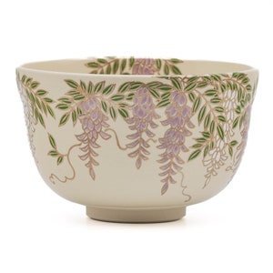 Japanese Matcha Bowl - 宮地英香 Eikō Miyaji - Purple Wisteria Kyo-yaki Chawan - 300ml