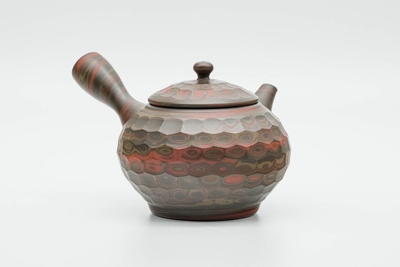 常滑焼 急須 茶注 練込 小西友仙作（初代友仙 白泥火襷藻がけ宝