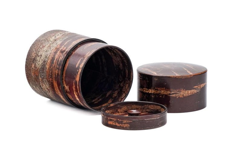 Japanese Canister - Tomioka - Kabazaiku Bokashi Polished Wooden Cherry Bark Tea Canister