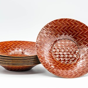Japanese Chataku - Set of 10 Basket-Patterned Plastic Tea Saucers