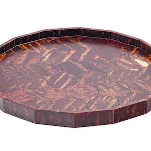 Japanese Tray - Tomioka - Hexagonal Kabazaiku Wooden Cherry Bark Maru-bon