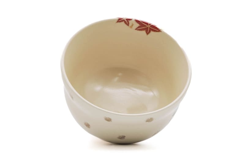 Japanese Matcha Bowl - Eikō Miyaji - Floral Momiji Kyo-yaki Chawan - Thumbnail 2