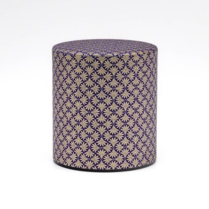 Japanese Chazutsu - 江東堂 Kotodo - Blue Gold Tessellation Washi Wrapped Metal Tea Canister - 150g