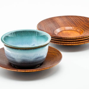Japanese Chataku - Set of 5 Woodgrain Tea Coasters