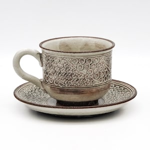 Japanisches Teetassen- und Untertassen-Set - 典哲 Itō Noriaka - Floral Kohiki Mishima Yunomi - 170ml