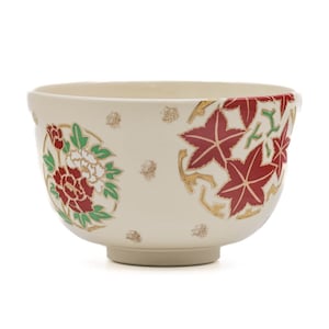 Japanese Matcha Bowl - 宮地英香 Eikō Miyaji - Floral Momiji Kyo-yaki Chawan - 300ml