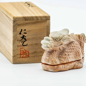 Japanese Kogo - Ceramic Dragon Incense Container