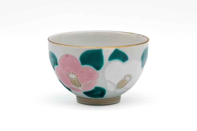 Japanese Teacup - 倉元 真佐夫 Kuramoto Masao - Hand-painted Camellias Kiyomizu Yunomi - Thumbnail 3