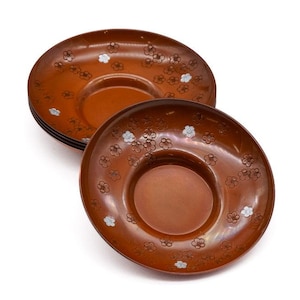 Japanese Chataku - Set of 5 Ume Engraved Metal Tea Saucers