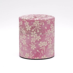 Japanese Chazutsu - 江東堂 Kotodo - Pink Beige Floral Washi Wrapped Metal Tea Canister - 150g