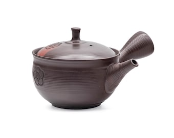 Japanese Kyusu - Gyokuryu Umehara - Brown Yōhen Plum Blossoms Tokoname-yaki Teapot - Thumbnail 3