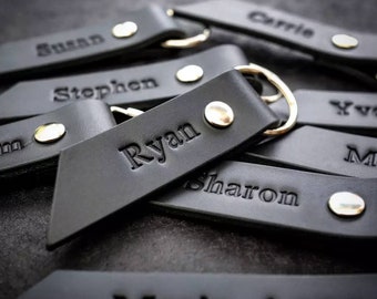 Personalised Leather Keyring, Personalised Leather Accessories, Personalized Leather Keyring, Black leather Keyring, Anniversary Gift