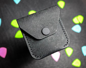 Black Leather Guitar Pick Holder: Hand-Stitched Plectrum Case