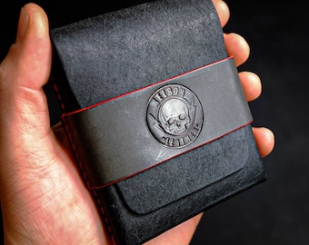 The Destroyer 2.0 - Ghost Leather, Leather Flap Wallet, Edc Leather, Edc Card Case, edc Card Wallet, Full Grain Leather Wallet, Skull wallet