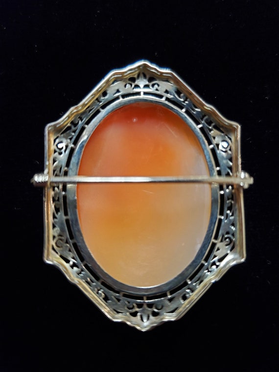 Vintage 14K Cameo Filigree Brooch - image 2