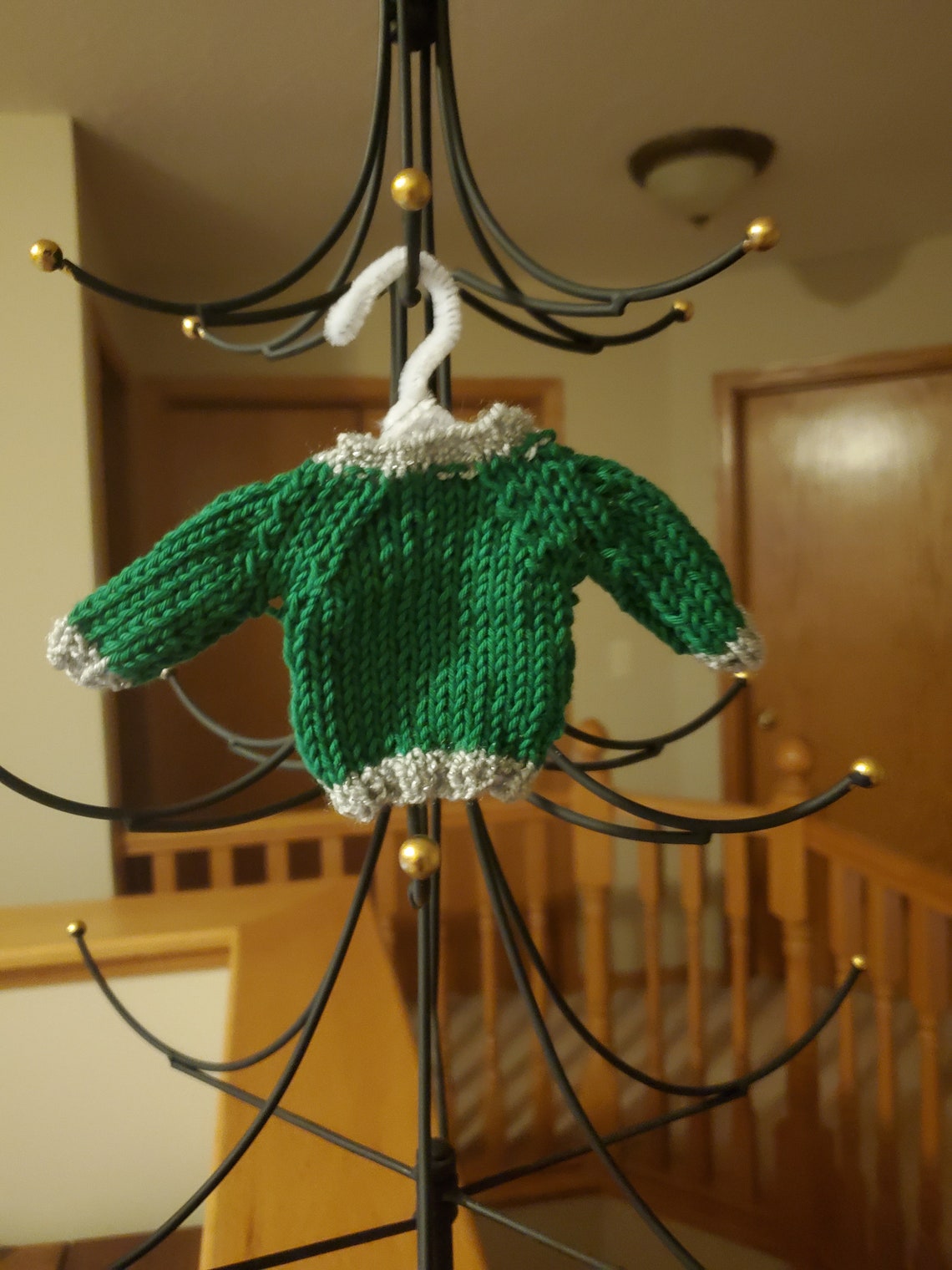 Handknitted sweater ornament green and silver design Etsy