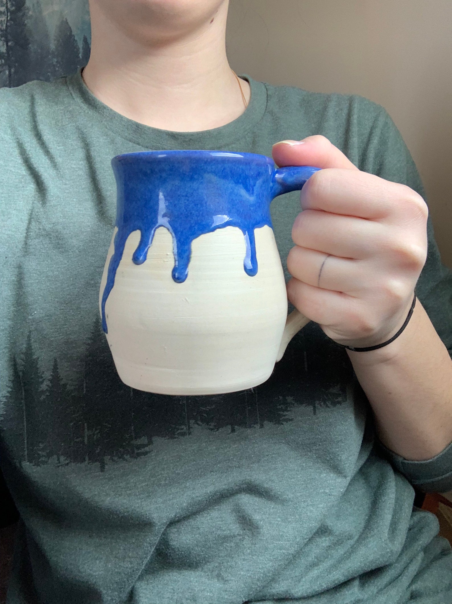 Handmade Drip Glazed Mug Blue 12 oz Etsy