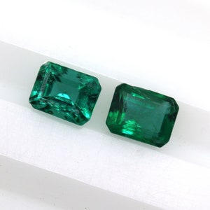 Par de octógonos de esmeralda natural, esmeralda solta, corte esmeralda, retângulo, brincos de esmeralda, verde vivo e saturado, 0,71 cts, conjunto de 2 peças, zambiano