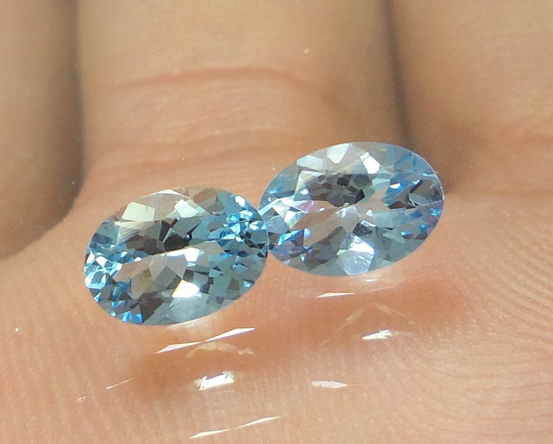 Dark Blue Aquamarine For 7x5 mm Aquamarine Studs TOP Aquamarine 7X5 mm AAA+ Natural AQUAMARINE Oval Gemstones Pair Calibrated Aquamarine