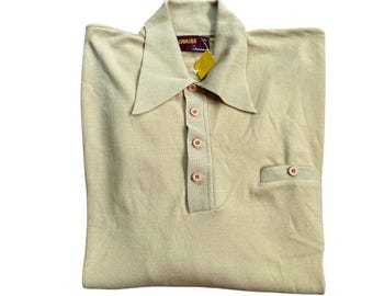 VTG 60/70s Arrow Cavalier Polo Shirt L/S Rockabilly Homme XL NOUVEAU Or