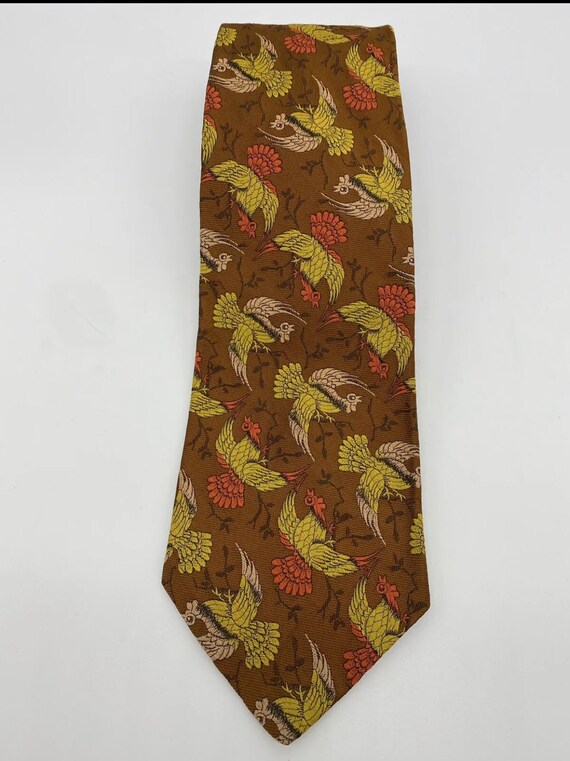 Wembley Vintage Pheasant Bird Wide Tie Brown Gold 