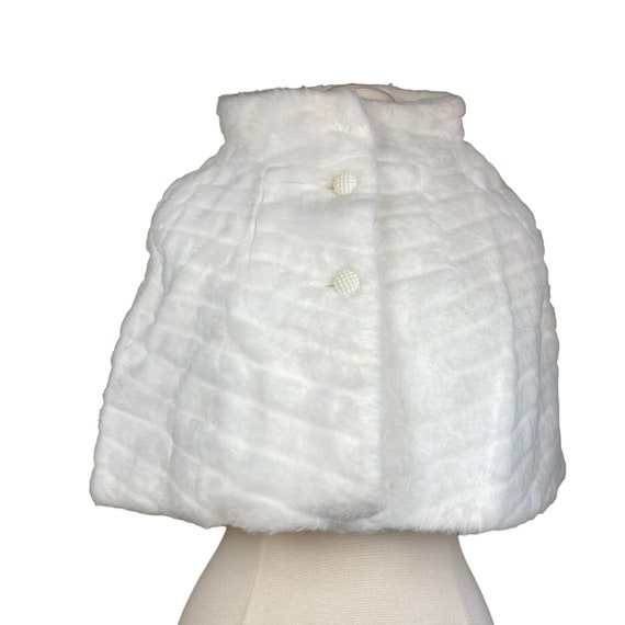 Vintage Faux Fur Cropped Ivory Shrug Poncho 2 But… - image 1