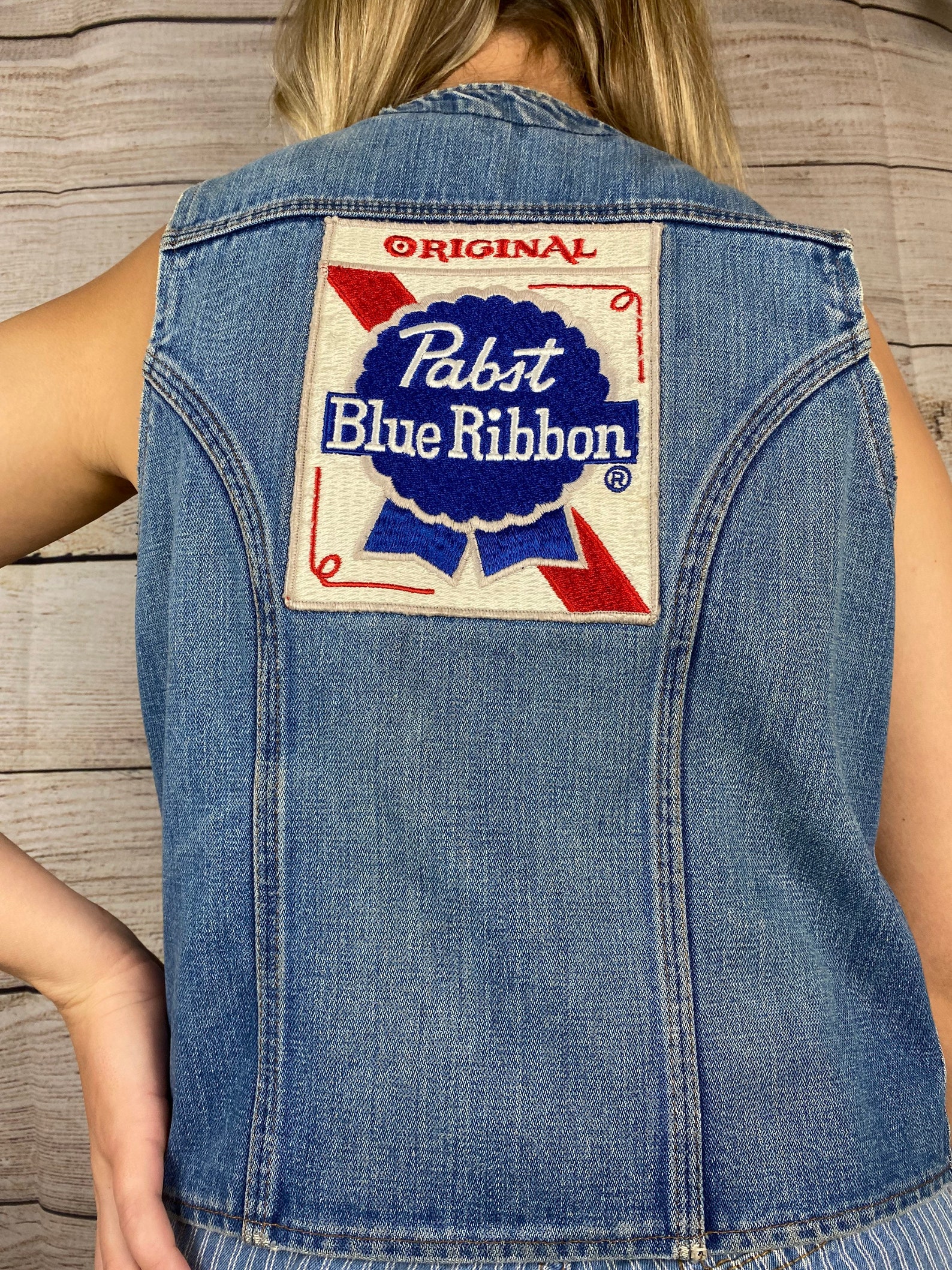 Vintage Pabst Blue Ribbon Wrangler Denim Vest USA Patch Biker | Etsy