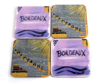 Bordeaux& Champagne Colourful wine-themed coasters