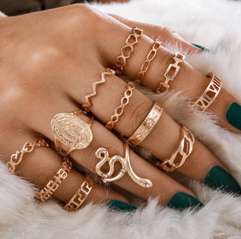 Bohemian Opal Crystal Rings Set WaterDrop Star Geometric Charm Midi Finger Bands Fashion Gold Color Hollow Circlets For Women