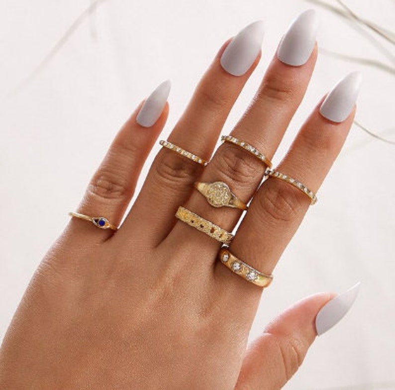 Bohemian Opal Crystal Rings Set WaterDrop Star Geometric Charm Midi Finger Bands Fashion Gold Color Hollow Circlets For Women
