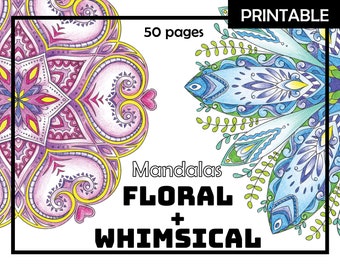 50 Printable Mandala book bundle -  original digital coloring pages