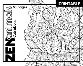 10 Zentangle Cats and Dogs Coloring book for adults - Printable PDF download