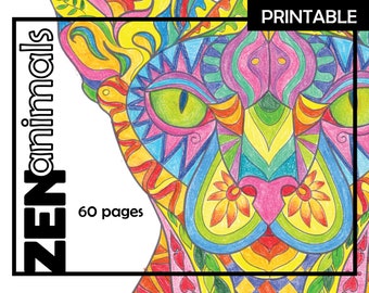Zentangle Animals Coloring book for Adults - Printable PDF coloring pages