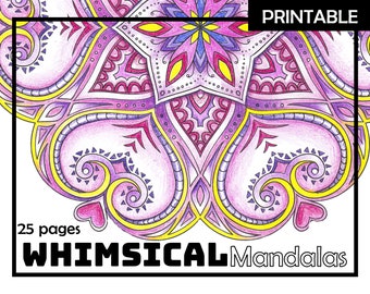 Whimsical Mandalas Coloring Book for Adults with Hearts - difficult printable coloring pages