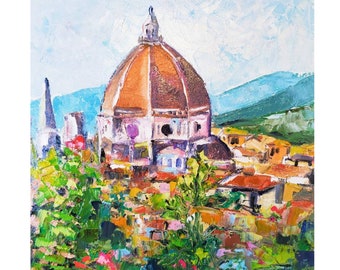 Florence Original Oil Painting Florence Cityscape Italian Landscape Cathedral Painting Italian Town Artwork  10"by 10" by VeraZartShop