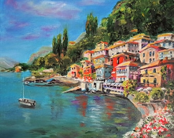 Lake Como Painting Original Oil Painting Italian Seascape Varenna Canvas Art Home Decor by VeraZartShop