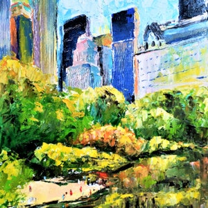 New York Central Park Original Oil Painting Skyscrapers Wall Art Canvas Art Cityscape Painting Manhattan Artwork New York Wall Art 12&quot;x 16&quot;
