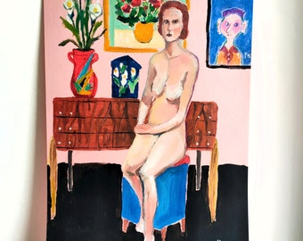 Naked Woman Original Acrylic Painting Erotic Nudity Painting Nude Painting Original Naked Girl Modern Still Life Woman Figure 12' by 8'