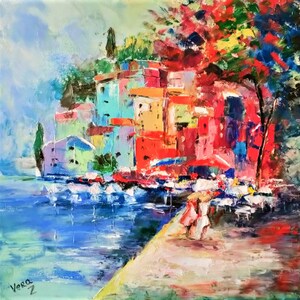 Peinture à l'huile originale de paysage italien de la côte amalfitaine, peinture de paysage marin, paysage urbain, art mural, toile, empâtement par VeraZartShop image 10