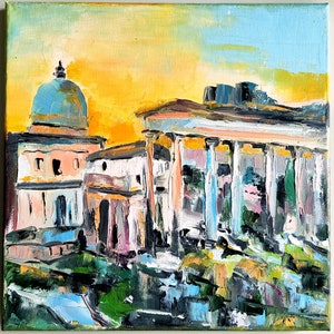 Rome Italy Original Oil Painting Rome Cityscape Italian Landscape Canvas Art Italy Wall Art Abstract Impasto Painting Above Sofa Art 12&quot;x12&quot;